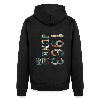 Limited Edition Juni 1963 - Geburtstag - Geschenk - Unisex Premium Bio Zip Hoodie - Schwarz - Hinten - Nico (187cm)
