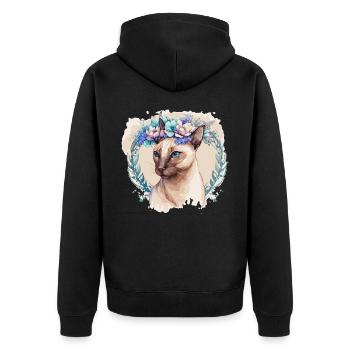 Mignon Siamese Cat Fleur Crown Cats Pet Kitten - Veste à capuche bio Premium Unisexe - noir - Dos - Nico (187cm)