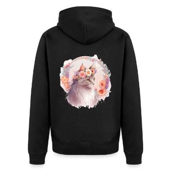 Cute Turkish Angora Cat Flower Crown Cats Pet Kitt - Unisex Premium Organic Zip Hoodie - black - Back - Nico (187cm)