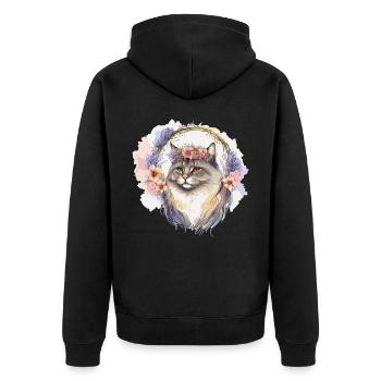 Cute Siberian Cat Flower Crown Cats Pet Kitten - Unisex Premium Organic Zip Hoodie - black - Back - Nico (187cm)