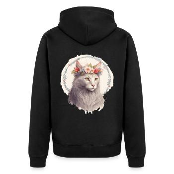 Cute Turkish Angora Cat Flower Crown Cats Pet Kitt - Unisex Premium Organic Zip Hoodie - black - Back - Nico (187cm)