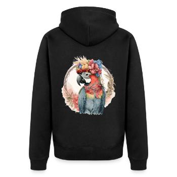 Colorful Parrot Watercolor Macaw Bird Flower Crown - Unisex Premium Bio Zip Hoodie - Schwarz - Hinten - Nico (187cm)