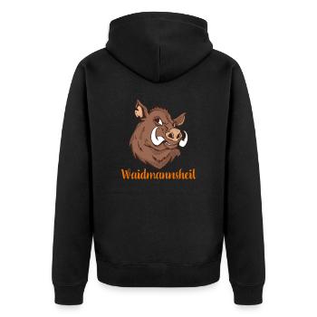 Waidmannsheil I Schwarzwild Jagd Motiv für Jäger - Unisex Premium Bio Zip Hoodie - Schwarz - Hinten - Nico (187cm)