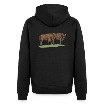 Bison I Bison Wild Cattle Motif with Buffalo and Calf - Unisex Premium Organic Zip Hoodie - black - Back - Nico (187cm)