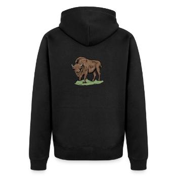 Bison I Bison Wild Cattle Motif with Buffalo and Calf - Unisex Premium Organic Zip Hoodie - black - Back - Nico (187cm)