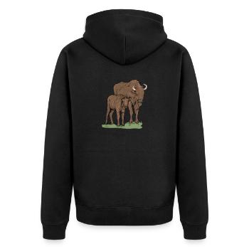 Bison I Bison Wild Cattle Motif with Buffalo and Calf - Unisex Premium Organic Zip Hoodie - black - Back - Nico (187cm)