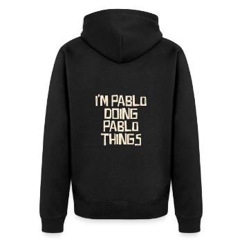 Je suis Pablo en train de faire des choses Pablo - Veste à capuche bio Premium Unisexe - noir - Dos - Nico (187cm)