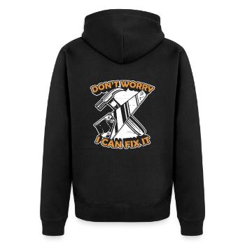 Don't Worry I Can Fix It Tischler Carpenter - Unisex Premium Bio Zip Hoodie - Schwarz - Hinten - Nico (187cm)