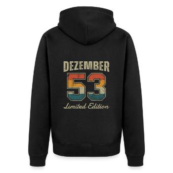 Geburtstag: Dezember 1953 - Limited Edition Retro - Unisex Premium Bio Zip Hoodie - Schwarz - Hinten - Nico (187cm)
