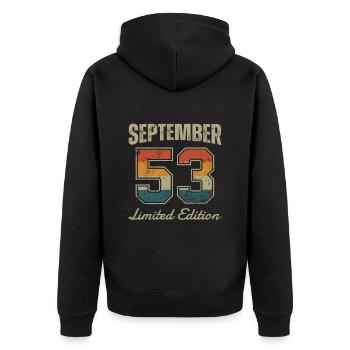 Geburtstag: September 1953 - Limited Edition Retro - Unisex Premium Bio Zip Hoodie - Schwarz - Hinten - Nico (187cm)
