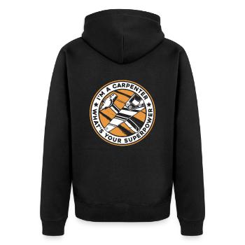 I'm A Carpenter What's Your Superpower Schreiner - Unisex Premium Bio Zip Hoodie - Schwarz - Hinten - Nico (187cm)
