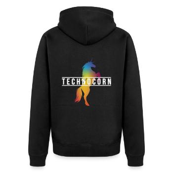 EDM Technocorn Unicorn Festival Music - Unisex Premium Organic Zip Hoodie - black - Back - Nico (187cm)