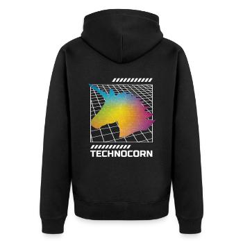 EDM Technocorn Unicorn Festival Music - Unisex Premium Organic Zip Hoodie - black - Back - Nico (187cm)