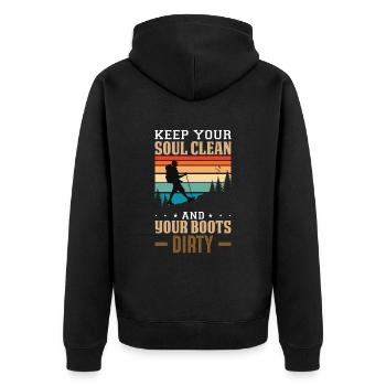 Wanderer Berg Lustiges Wandern - Unisex Premium Bio Zip Hoodie - Schwarz - Hinten - Nico (187cm)