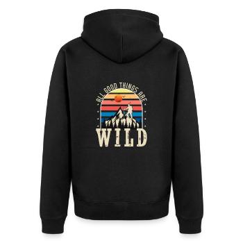 Wanderer Berg Lustiges Wandern - Unisex Premium Bio Zip Hoodie - Schwarz - Hinten - Nico (187cm)
