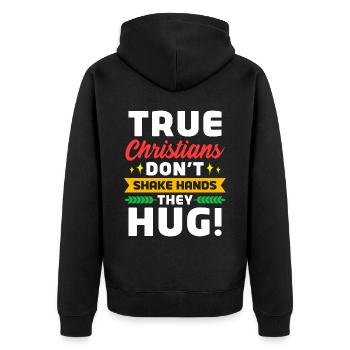 Zeugen Jehovas JW - Unisex Premium Bio Zip Hoodie - Schwarz - Hinten - Nico (187cm)