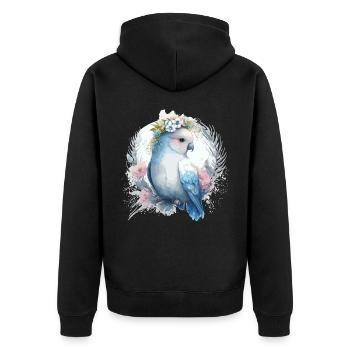 Aquarelle mignonne Lovebird Bird Fleur Couronne Pet Bir - Veste à capuche bio Premium Unisexe - noir - Dos - Nico (187cm)