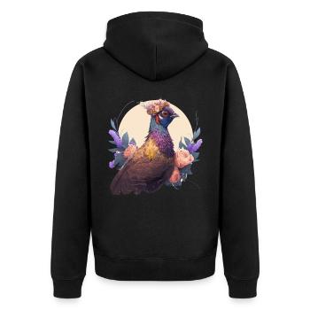 Cute Watercolor Pheasant Bird Flower Crown Pet Bir - Unisex Premium Bio Zip Hoodie - Schwarz - Hinten - Nico (187cm)