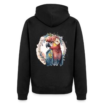 Watercolor Parrot Macaw Bird Flower Crown Pet Bird - Unisex Premium Bio Zip Hoodie - Schwarz - Hinten - Nico (187cm)