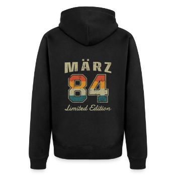 Geburtstag: März 1984 - Limited Edition Retro - Unisex Premium Bio Zip Hoodie - Schwarz - Hinten - Nico (187cm)