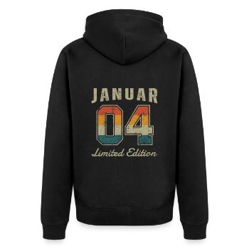 Geburtstag: Januar 2004 - Limited Edition Retro - Unisex Premium Bio Zip Hoodie - Schwarz - Hinten - Nico (187cm)
