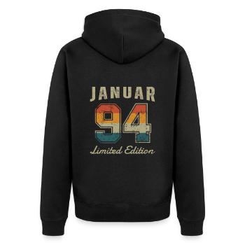 Geburtstag: Januar 1994 - Limited Edition Retro - Unisex Premium Bio Zip Hoodie - Schwarz - Hinten - Nico (187cm)