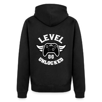 Level 86 Unlocked 86 Birthday - Unisex Premium Organic Zip Hoodie - black - Back - Nico (187cm)