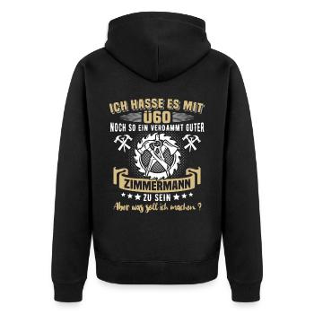 Zimmermann Ü50 Geburtstag 50 Jahre Zimmerer - Unisex Premium Bio Zip Hoodie - Schwarz - Hinten - Nico (187cm)