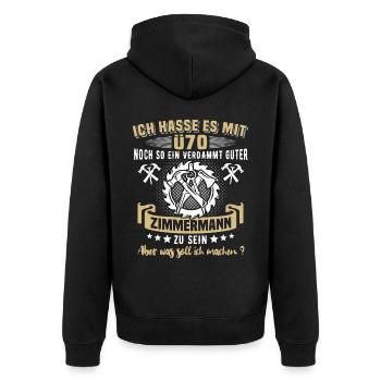 Zimmermann Ü60 Geburtstag 60 Jahre Zimmerer - Unisex Premium Bio Zip Hoodie - Schwarz - Hinten - Nico (187cm)