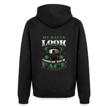 My balls look good on your face - Unisex Premium Organic Zip Hoodie - black - Back - Nico (187cm)