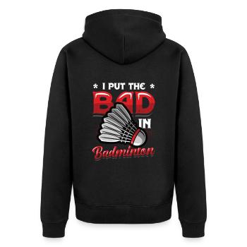 The Bath In Badminton - Unisex Premium Organic Zip Hoodie - black - Back - Nico (187cm)