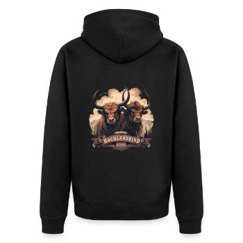 Premium Hochlandrind Züchter - Unisex Premium Bio Zip Hoodie - Schwarz - Hinten - Nico (187cm)