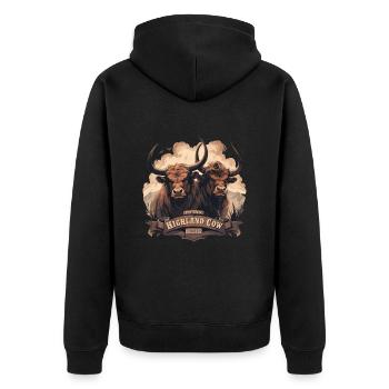 Premium Hochlandkuh Züchter - Unisex Premium Bio Zip Hoodie - Schwarz - Hinten - Nico (187cm)