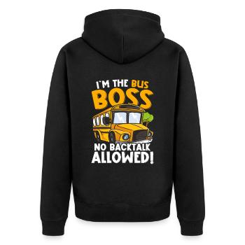 Schulbusfahrer Busfahrer Busbegleiter - Unisex Premium Bio Zip Hoodie - Schwarz - Hinten - Nico (187cm)
