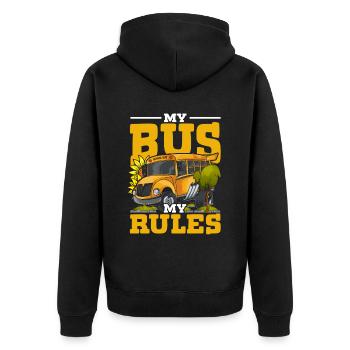 Schulbusfahrer Busfahrer My Bus My Rules - Unisex Premium Bio Zip Hoodie - Schwarz - Hinten - Nico (187cm)