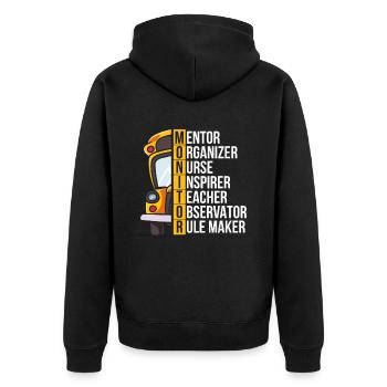 Schulbusfahrer Busfahrer Busbegleiter - Unisex Premium Bio Zip Hoodie - Schwarz - Hinten - Nico (187cm)