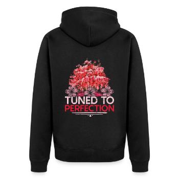 Motorsport Auto Tuning Tuned To Perfection - Unisex Premium Bio Zip Hoodie - Schwarz - Hinten - Nico (187cm)