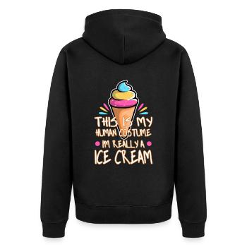 This is my human costume i'm really a ice cream - Unisex Premium Bio Zip Hoodie - Schwarz - Hinten - Nico (187cm)