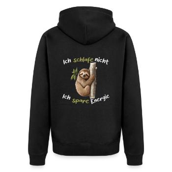 Ich Schlafe Nicht Ich Spare Energie Faultier - Unisex Premium Bio Zip Hoodie - Schwarz - Hinten - Nico (187cm)