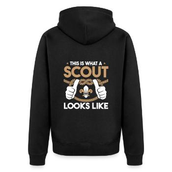 Pfadfinder Witzig - Unisex Premium Bio Zip Hoodie - Schwarz - Hinten - Nico (187cm)