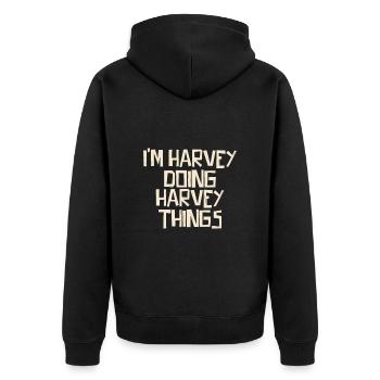 I'm Harvey doing Harvey things - Unisex Premium Bio Zip Hoodie - Schwarz - Hinten - Nico (187cm)