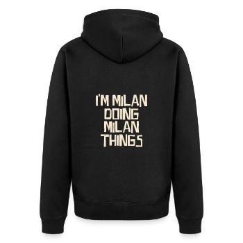 I'm Milan doing Milan things - Unisex Premium Bio Zip Hoodie - Schwarz - Hinten - Nico (187cm)