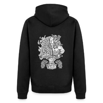 Wikinger Schmied Runen Hammer und Schwert - Unisex Premium Bio Zip Hoodie - Schwarz - Hinten - Nico (187cm)