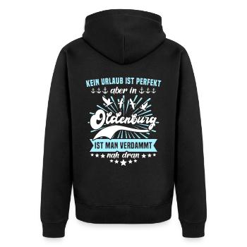 Oldenburg Sprüche Oldenburger Spruch - Unisex Premium Bio Zip Hoodie - Schwarz - Hinten - Nico (187cm)