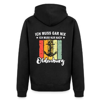 Oldenburg Sprüche Oldenburger - Unisex Premium Bio Zip Hoodie - Schwarz - Hinten - Nico (187cm)
