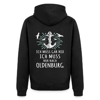 Oldenburg Sprüche Oldenburger - Unisex Premium Bio Zip Hoodie - Schwarz - Hinten - Nico (187cm)