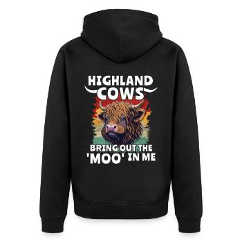 Hochlandrinder Mädchen Cattle Cow - Unisex Premium Bio Zip Hoodie - Schwarz - Hinten - Nico (187cm)