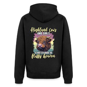 Hochlandrinder Mädchen Cattle Cow - Unisex Premium Bio Zip Hoodie - Schwarz - Hinten - Nico (187cm)