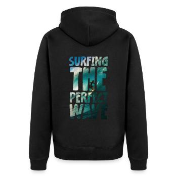 Surfing The Perfect Wave - Unisex Premium Bio Zip Hoodie - Schwarz - Hinten - Nico (187cm)