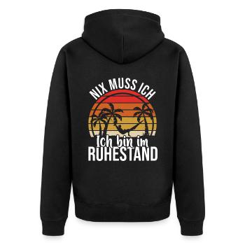 Rente Rentner 2023 Rentenbeginn Renteneintritt - Unisex Premium Bio Zip Hoodie - Schwarz - Hinten - Nico (187cm)